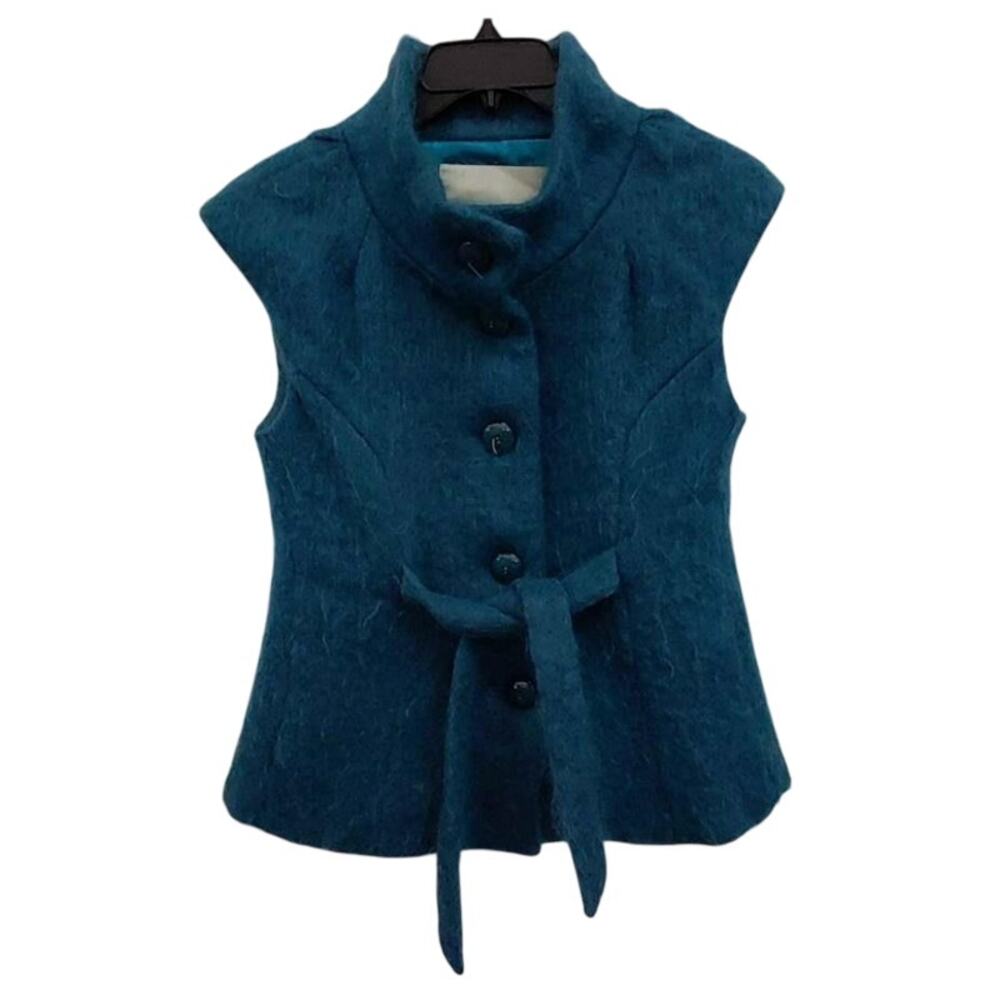 Beth Bowley Teal Mohair Cap Sleeve Belted Jacket Vest Sz 8